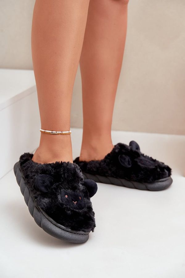 FK1 FK1 Women'S Fuzzy Slippers With Sheep Motif Black Phaeia