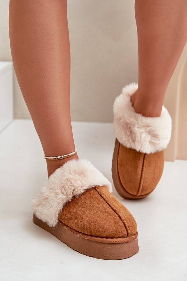 FK1 FK1 Women's Snow Slippers On Thick Sole With Fur Camel Doriola