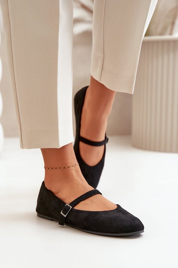 Kesi Flat ballet flats with belt eco suede black tirilina