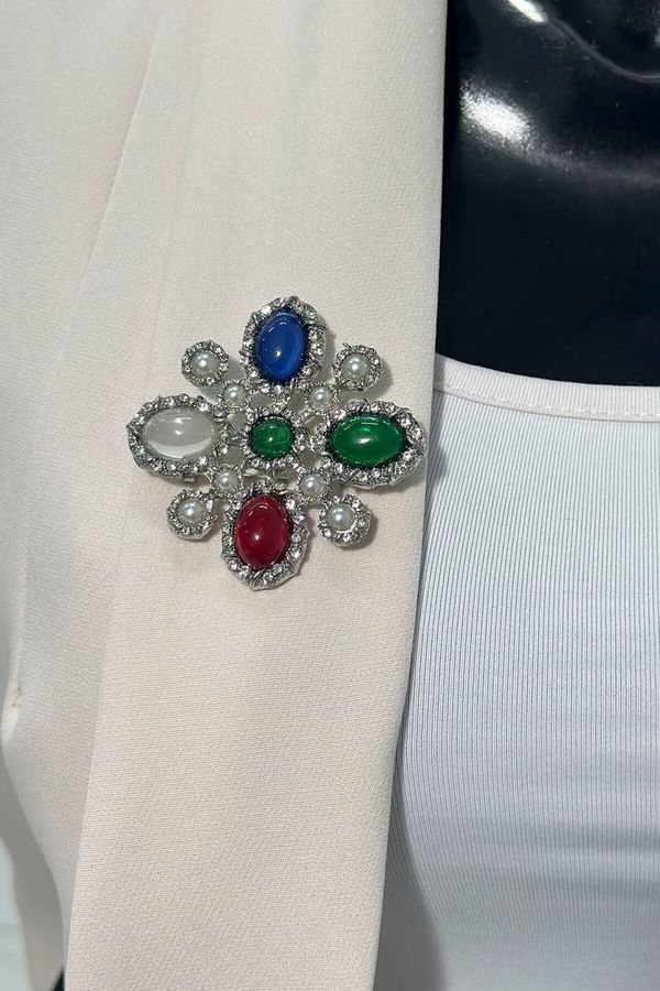 Kesi Floral brooch 2 silver + multicolored