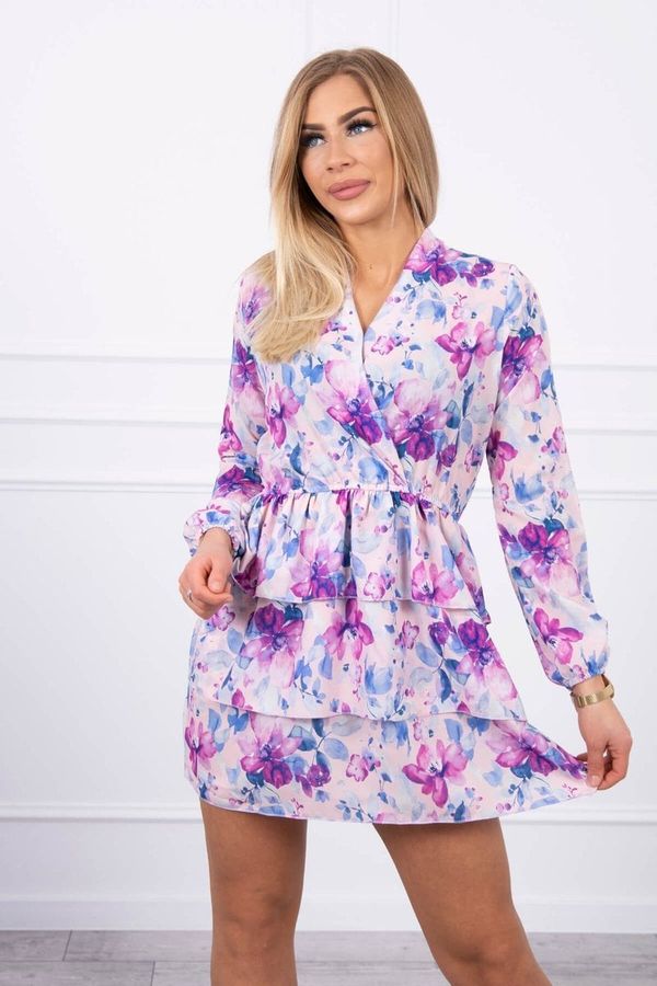 Kesi Floral dress with a clutch neckline powder pink