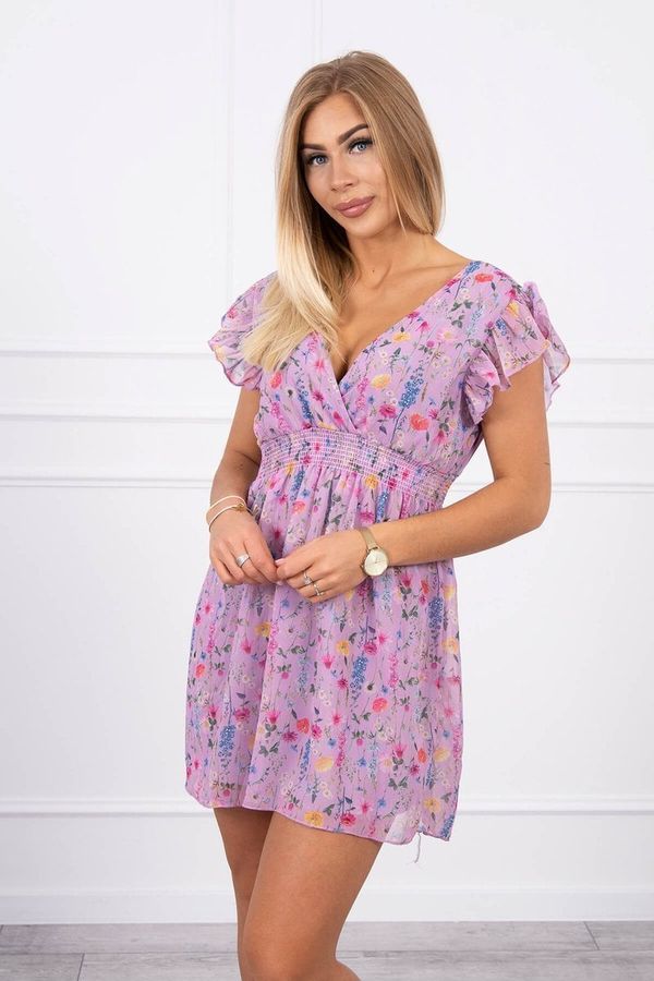 Kesi Floral dress with frills in purple color