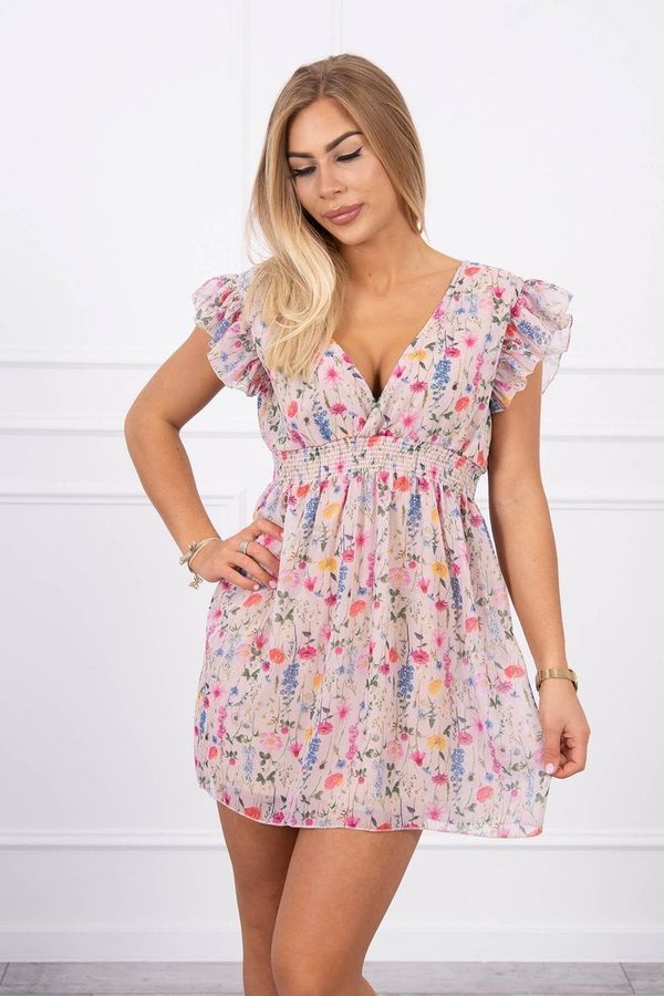 Kesi Floral dress with frills powder pink