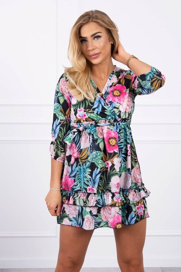Kesi Floral dress with tie at the waist black