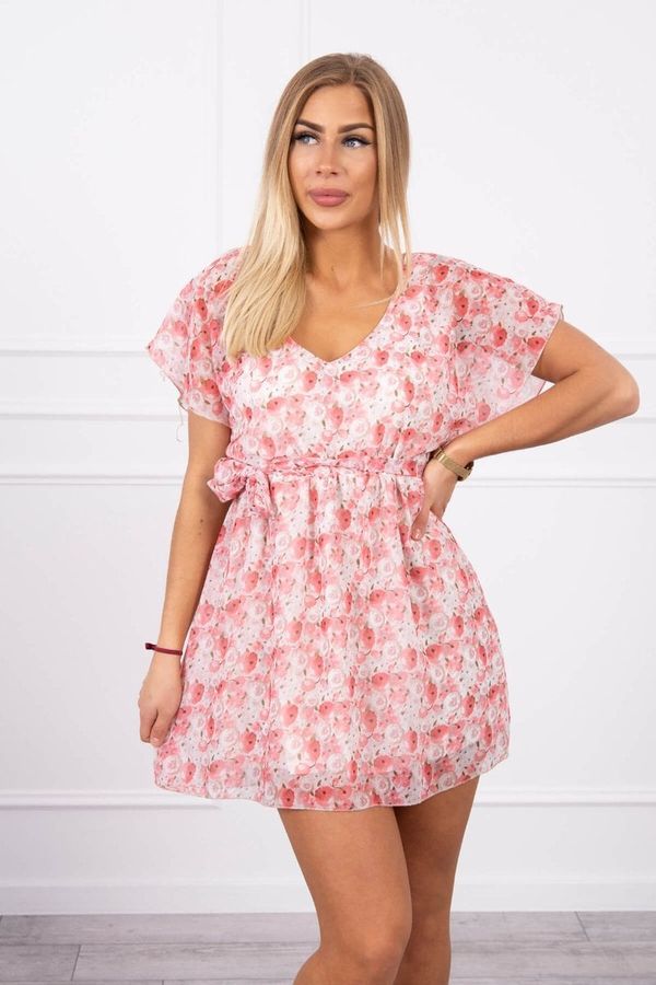 Kesi Floral dress with tie at the waist powder pink