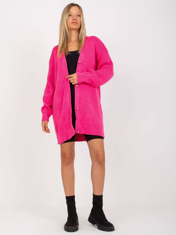 Fashionhunters Fluo pink long cardigan with buttons RUE PARIS