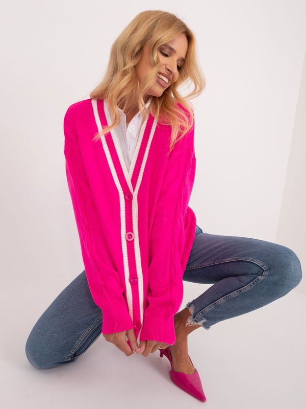 Fashionhunters Fluo pink long women's sweater with buttons