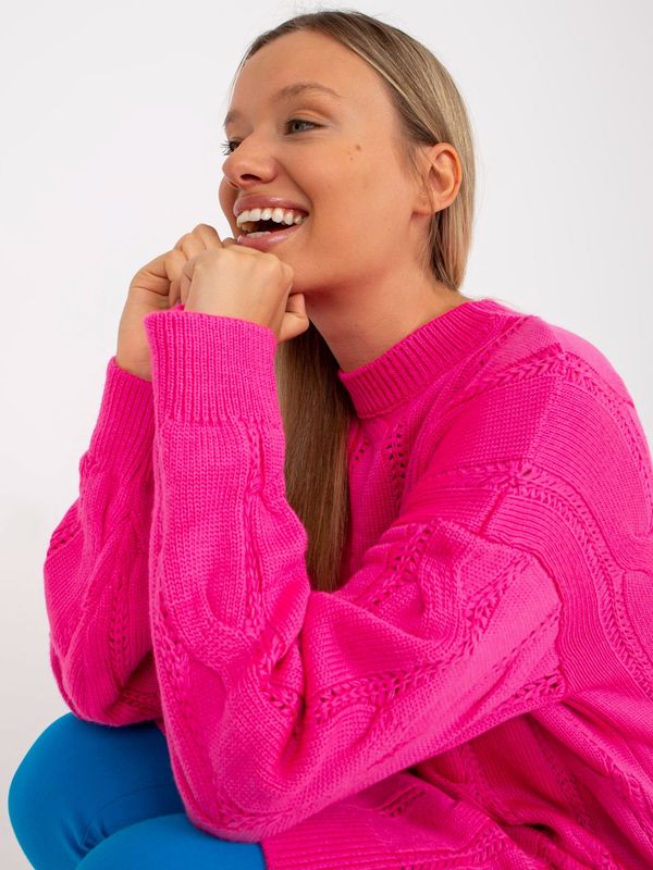 Fashionhunters Fluo pink minidress knitted with braids RUE PARIS