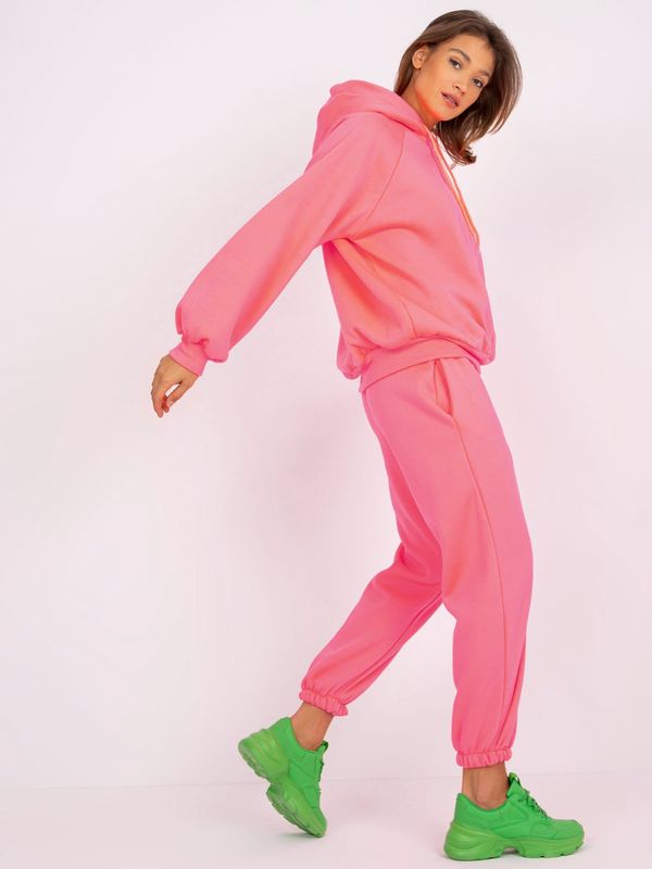 Fashionhunters Fluo pink set of women's hoodie Liana