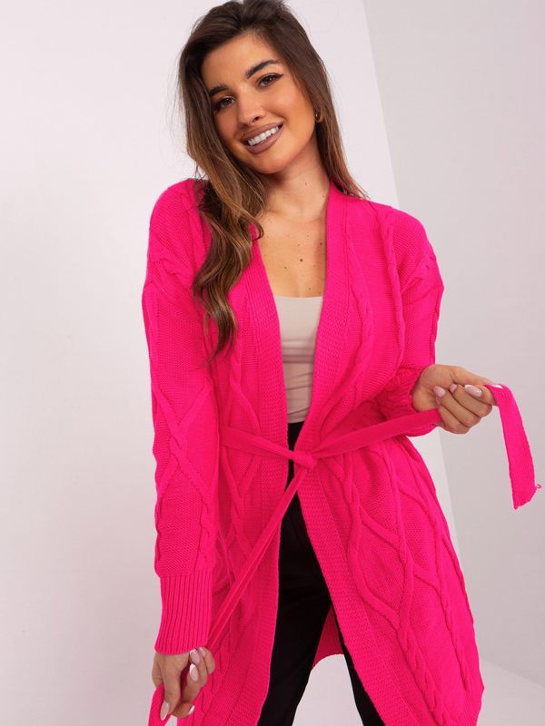 Fashionhunters Fluo pink women's cardigan with cable ties
