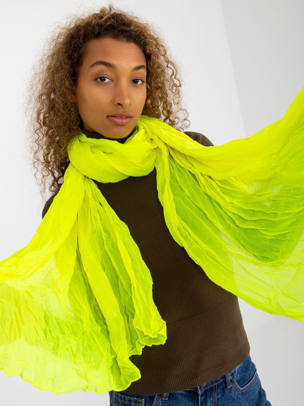 Fashionhunters Fluo yellow airy scarf with pleats