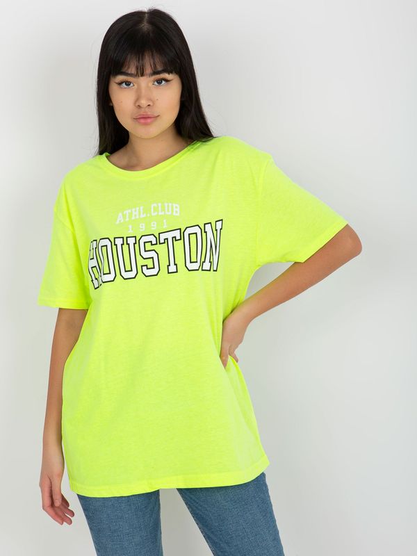 Fashionhunters Fluo yellow loose women's T-shirt with print