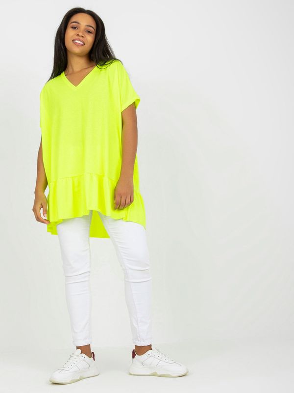 Fashionhunters Fluo yellow V-neck tunic for everyday wear