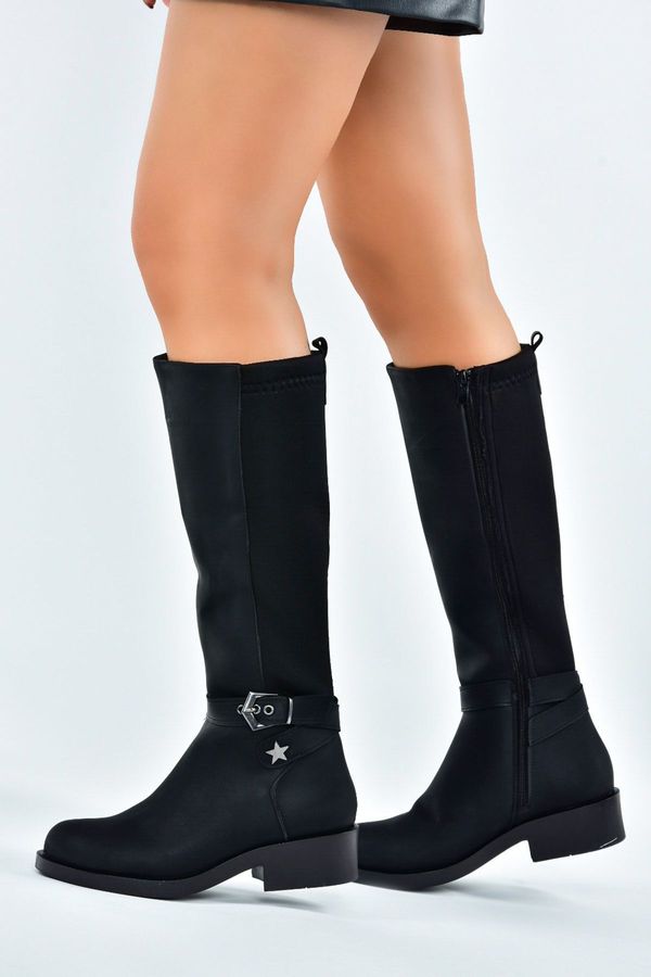 Fox Shoes Fox Shoes Black Back Diving Stretch Fabric Short Heeled Women's Daily Boots