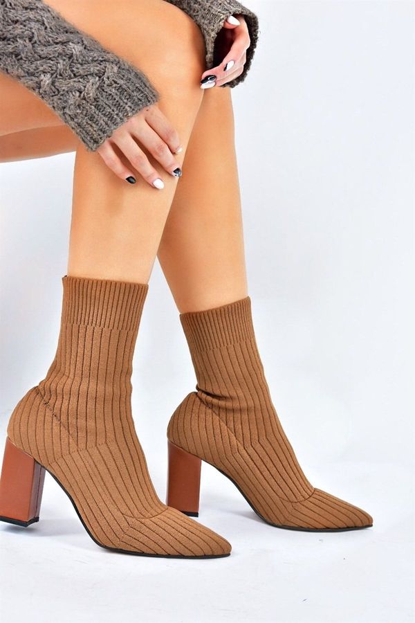 Fox Shoes Fox Shoes Camel Thick Heeled Knitwear Women's Boots