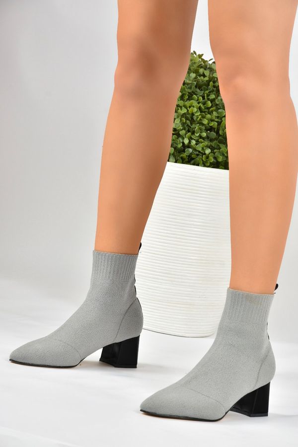 Fox Shoes Fox Shoes Gray Knitwear Thick Heeled Women's Boots
