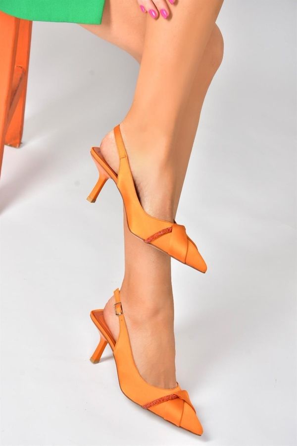 Fox Shoes Fox Shoes Orange Satin Fabric Heeled Women's Evening Dress Shoes