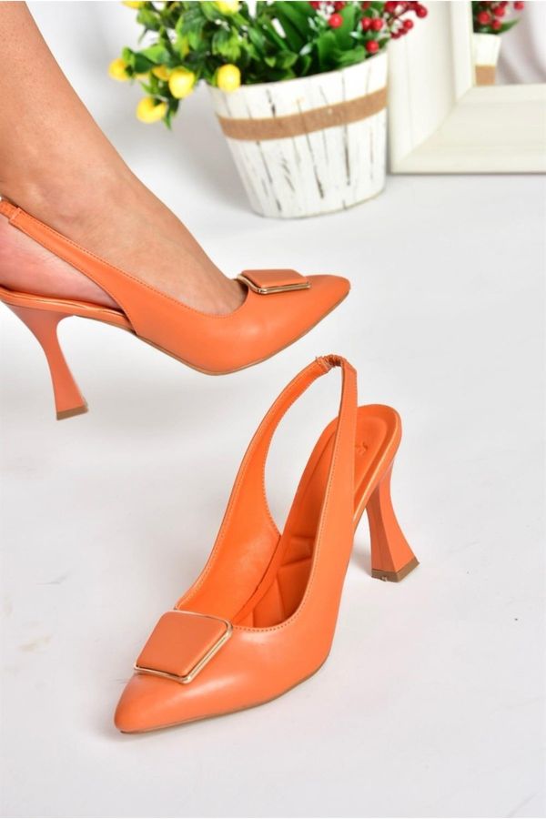 Fox Shoes Fox Shoes P250148209 Women's Orange Thick Heeled Shoes with Buckles