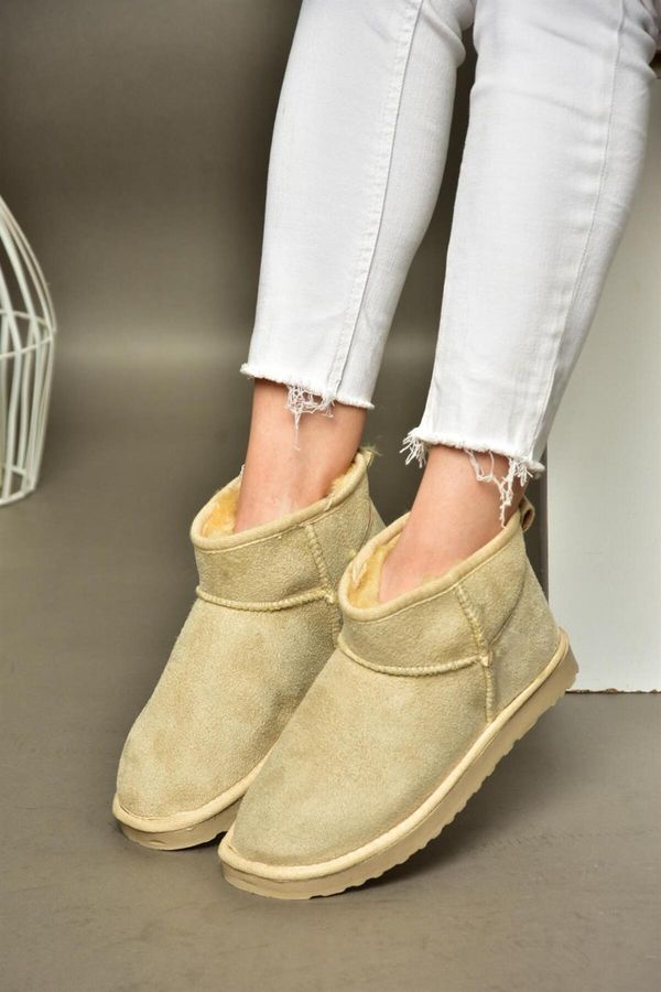 Fox Shoes Fox Shoes R612018402 Beige Women's Suede Ankle Boots with Pile Inner Ankle