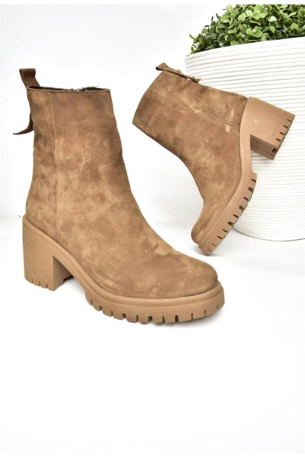 Fox Shoes Fox Shoes R654006502 Tan Genuine Leather and Suede Women's Boots with Thick Heels