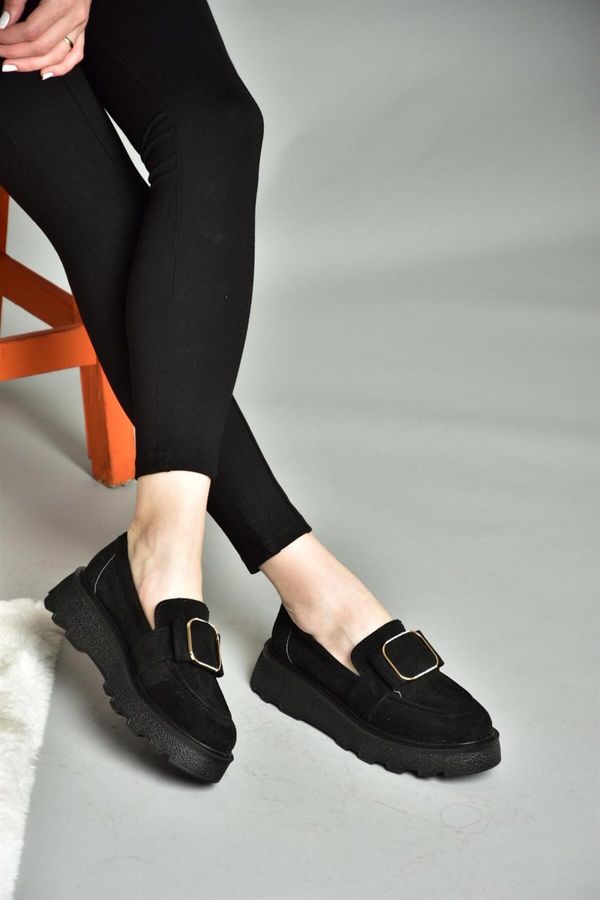 Fox Shoes Fox Shoes R820220102 Women's Black Suede Thick Soled Shoes.