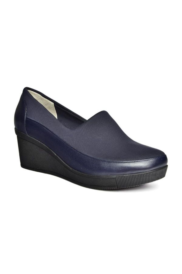 Fox Shoes Fox Shoes R908059003 Navy Blue Genuine Leather Wedge Heels Women's Shoes