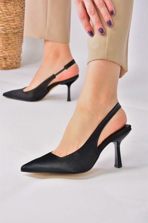 Fox Shoes Fox Shoes Women's Black Satin Fabric Heeled Shoes