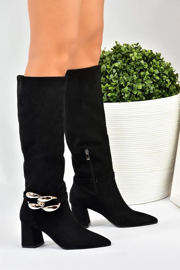 Fox Shoes Fox Shoes Women's Black Suede Chain Detailed Heeled Boots