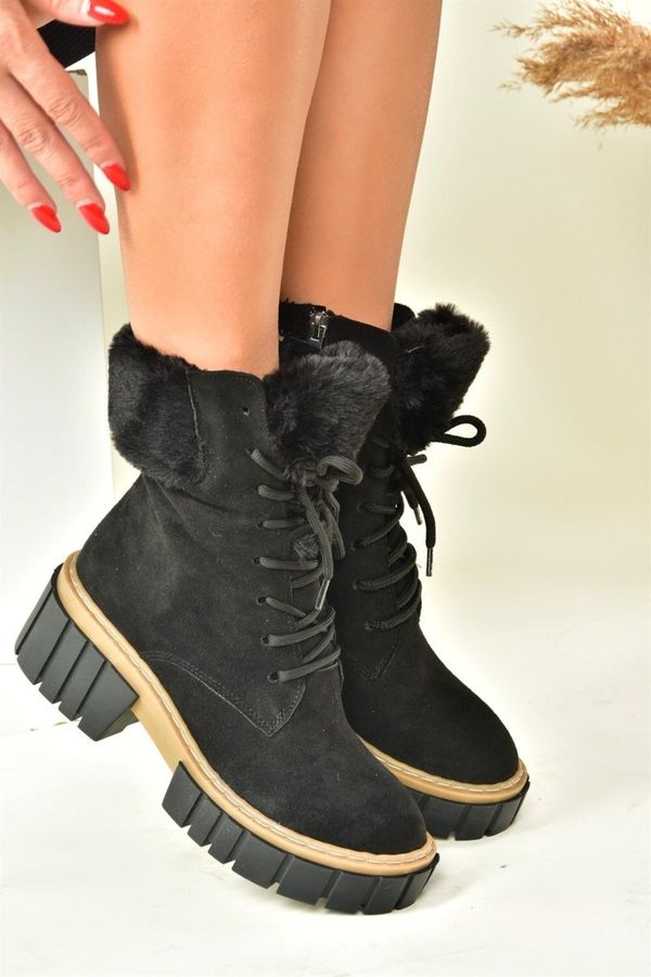 Fox Shoes Fox Shoes Women's Black Suede Thick Sole Shearling Boots