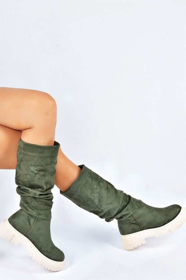 Fox Shoes Fox Shoes Women's Green Suede Gathered Daily Boots