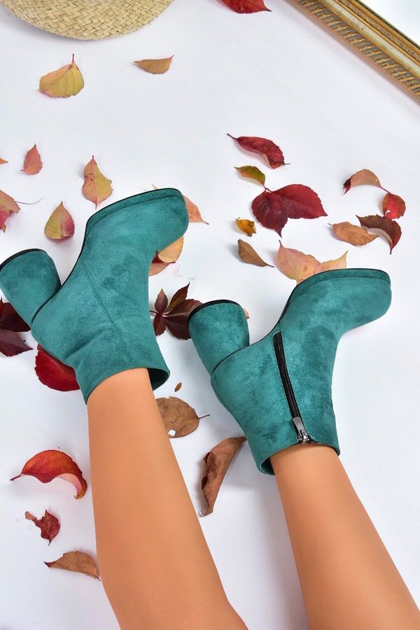 Fox Shoes Fox Shoes Women's Green Suede Thick Heeled Daily Boots