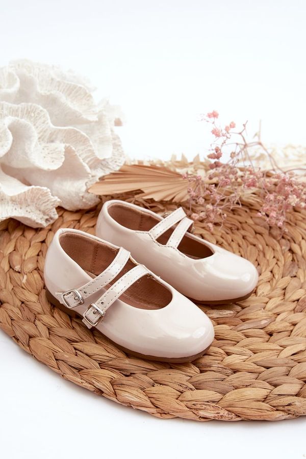 FR1 FR1 Beige Patent Leather Children's Ballerina Flats with Straps Margenis