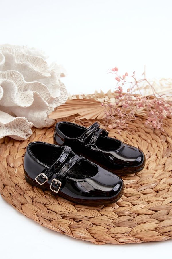 FR1 FR1 Black Patent Leather Children's Ballerina Flats with Straps Margenis