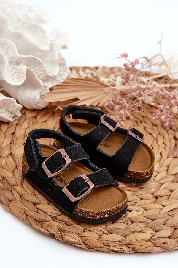 FR1 FR1 Children's Sandals with Cork Platform Velcro Fastening Black Rorria