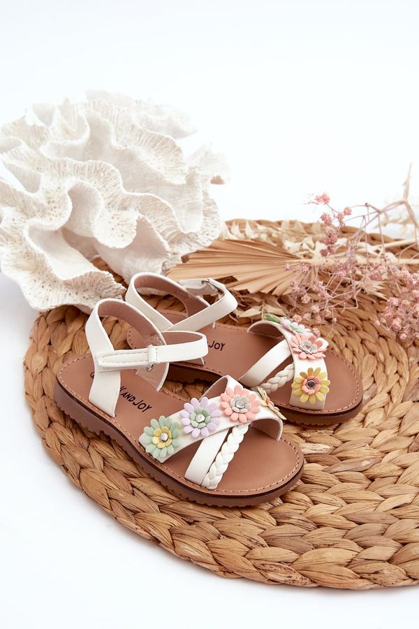 FR1 FR1 Children's Sandals with Velcro Closure with Flowers White Nestalee