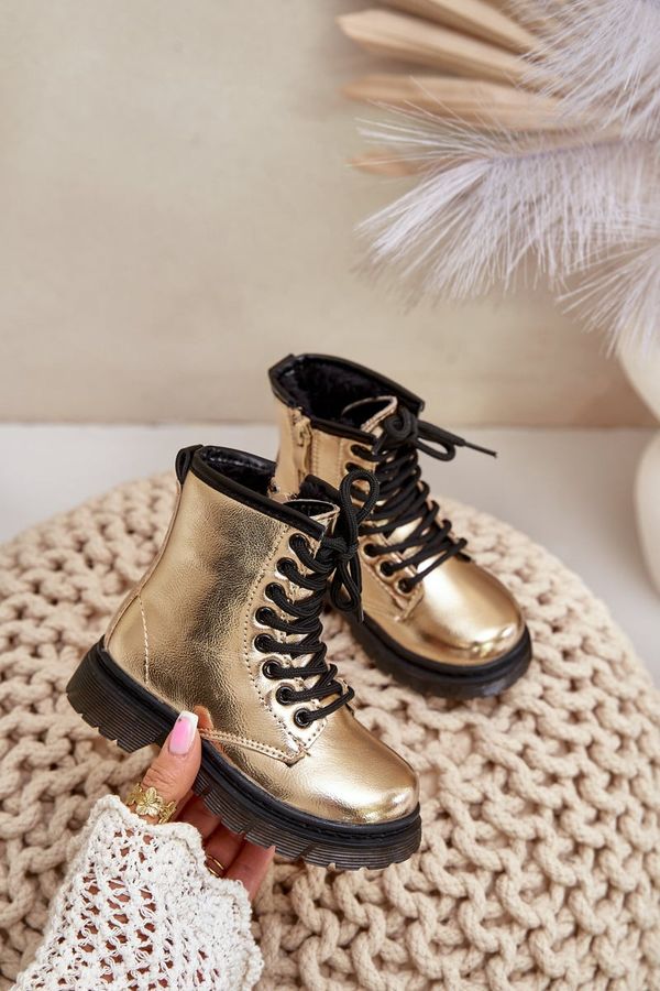 FR1 FR1 Insulated Girls Patent Boots With Zipper Gold Novita