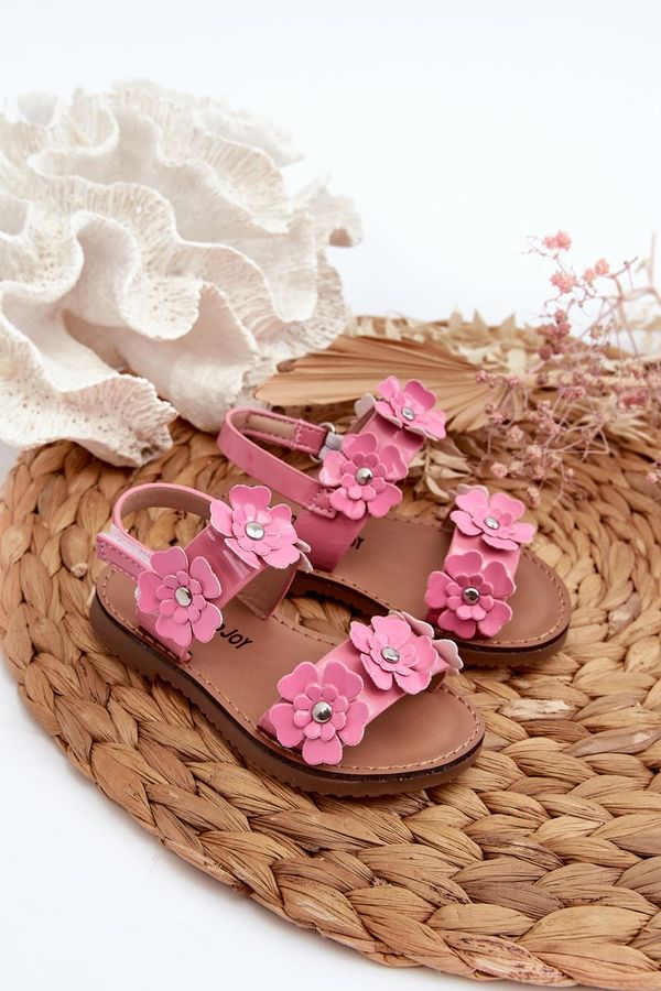 FR1 FR1 Pink Patent Leather Children's Sandals Adorned with Flowers Tinette