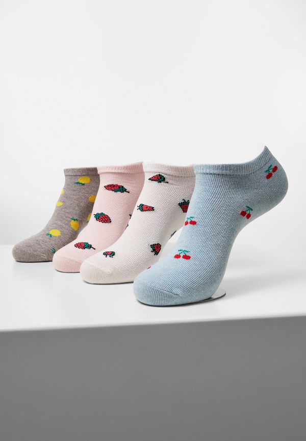 Urban Classics Fruit Invisible Socks Made of Recycled Yarn 4 Pack Grey+Cream+Light Blue+Pink