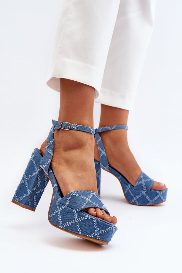 FS1 FS1 Denim Sandals with Block Heel Blue Acrana