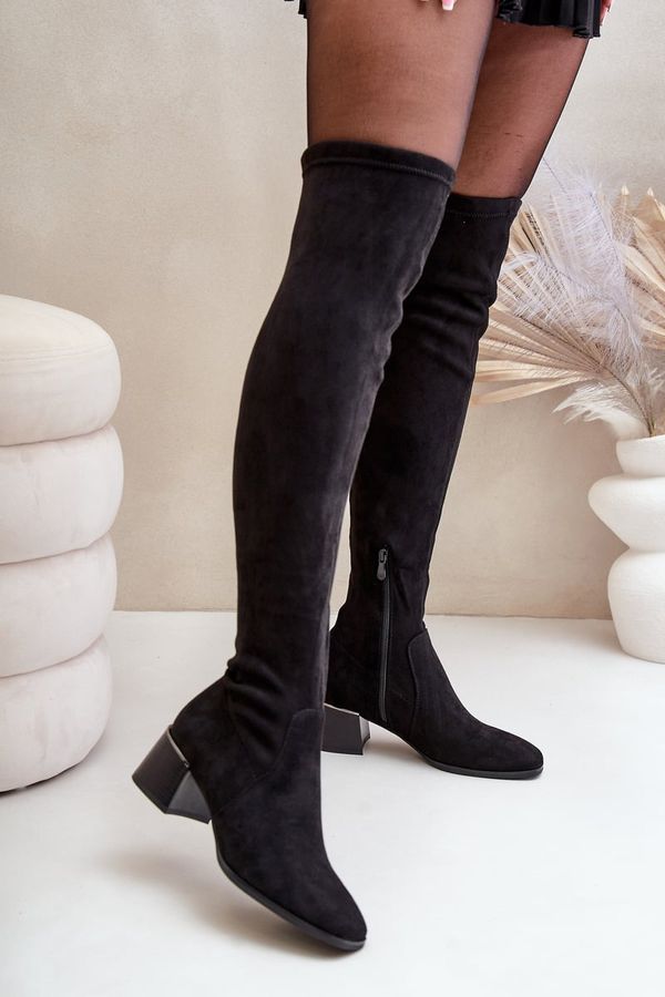 FS1 FS1 Heeled Knee High Block Boots Made Of Eco Suede Black Galadi