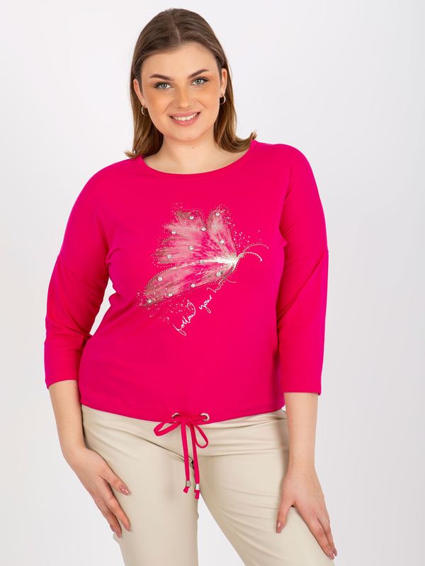 Fashionhunters Fuchsia blouse plus sizes with appliqué and hem