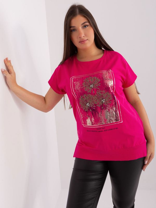 Fashionhunters Fuchsia blouse with a round neckline size plus