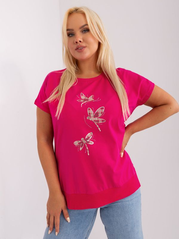 Fashionhunters Fuchsia blouse with a round neckline size plus