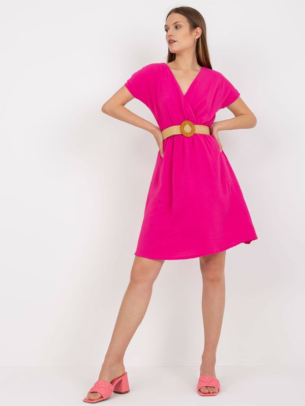 Fashionhunters Fuchsia Casual Short Sleeve Dress RUE PARIS