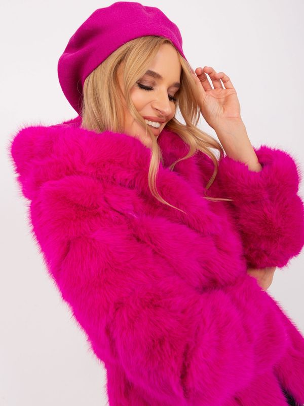 Fashionhunters Fuchsia knitted beret with cashmere