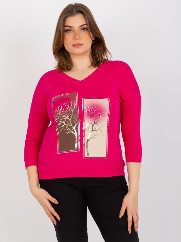 Fashionhunters Fuchsia-printed blouse with size plus with 3/4 sleeves