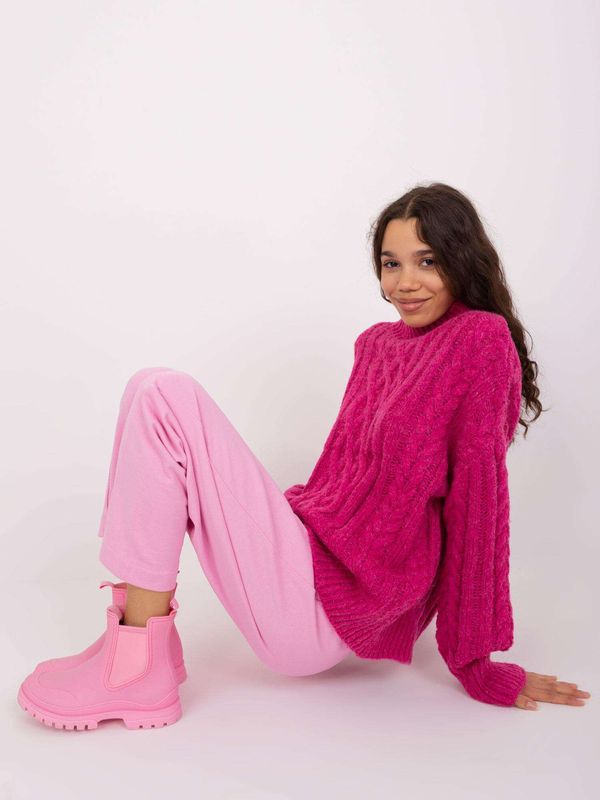 Fashionhunters Fuchsia sweater with cables and cuffs