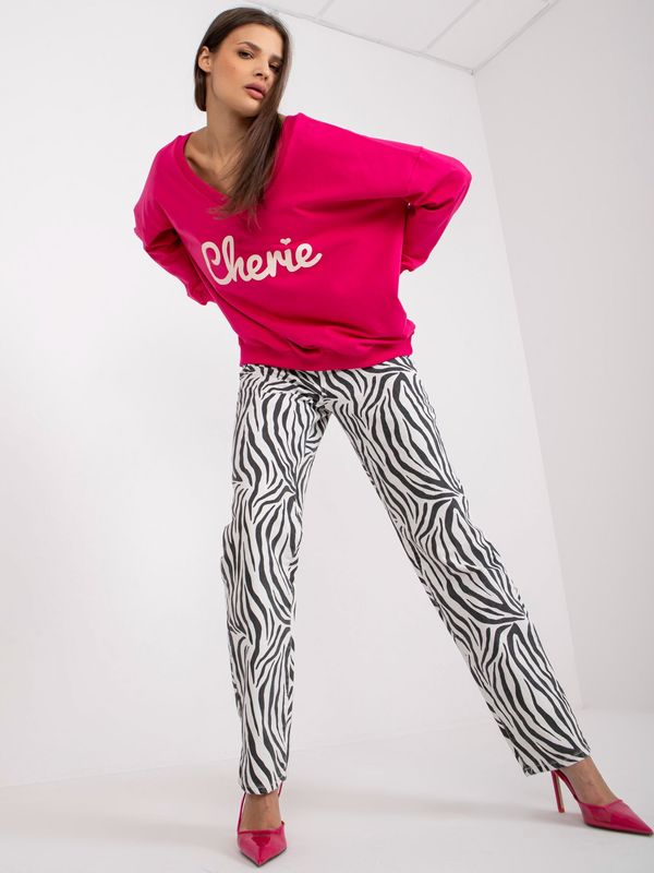 Fashionhunters Fuchsia sweatshirt with print and V-neck