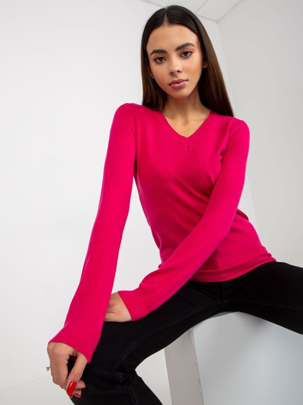 Fashionhunters Fuchsia Women's Classic Sweater with Neckline