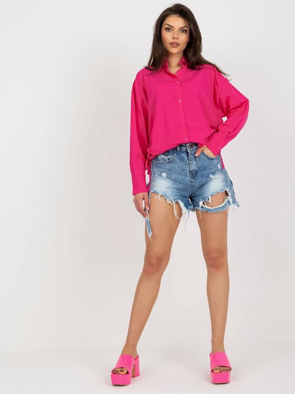 Fashionhunters Fuchsia Women's Oversize Collared Shirt